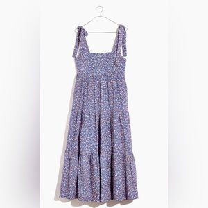 NWT Madewell Tie-Strap Tiered Midi Dress in Summer Vines, Blue & Red, Size S